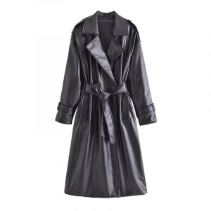 Manteau Simili Cuir PU Femme Trench Coat