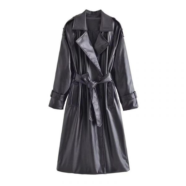 Manteau Simili Cuir PU Femme Trench Coat