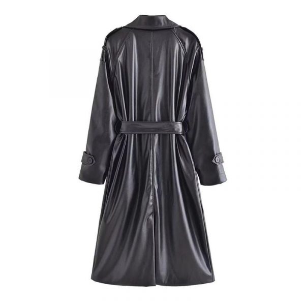 Manteau Simili Cuir PU Femme Trench Coat